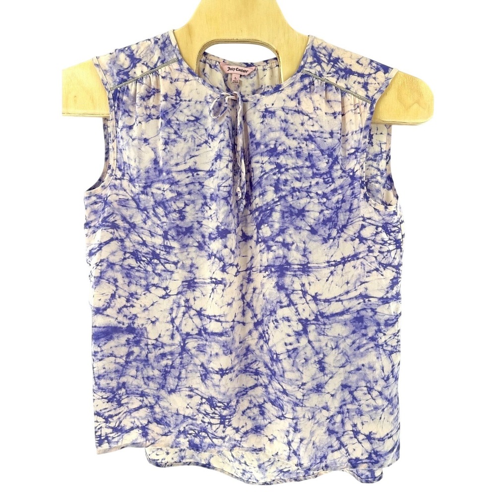 Juicy Couture Tie Dye Sleeveless Blouse Womens Lg Purple‎ Lightweight Tassels